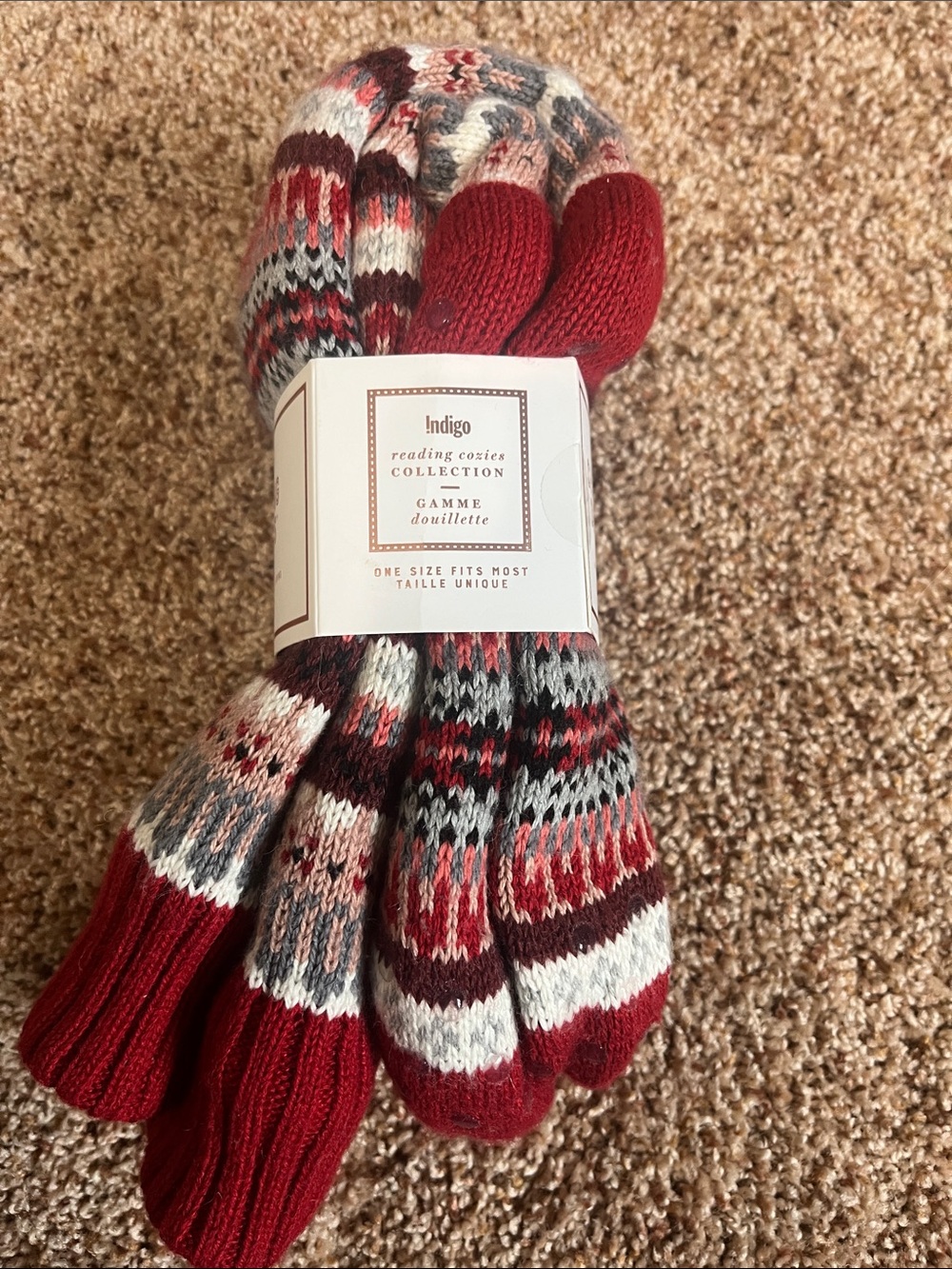 Sherpa Lined Reading Socks Indigo Slipper Lounge Cozy Plush Fair aisle Winter